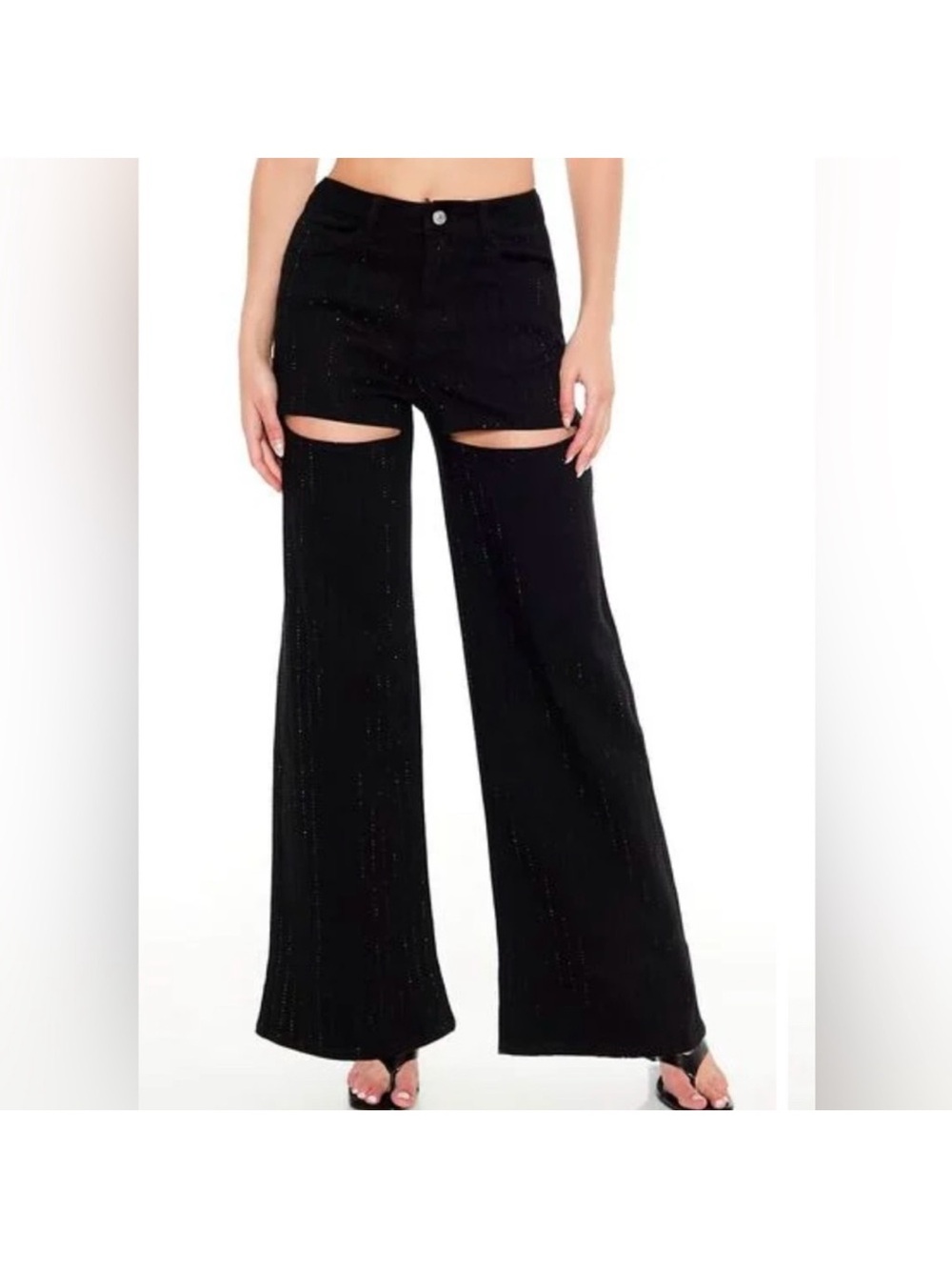 FOREVER 21 Black Cutout Glitter Wide-Leg Jeans